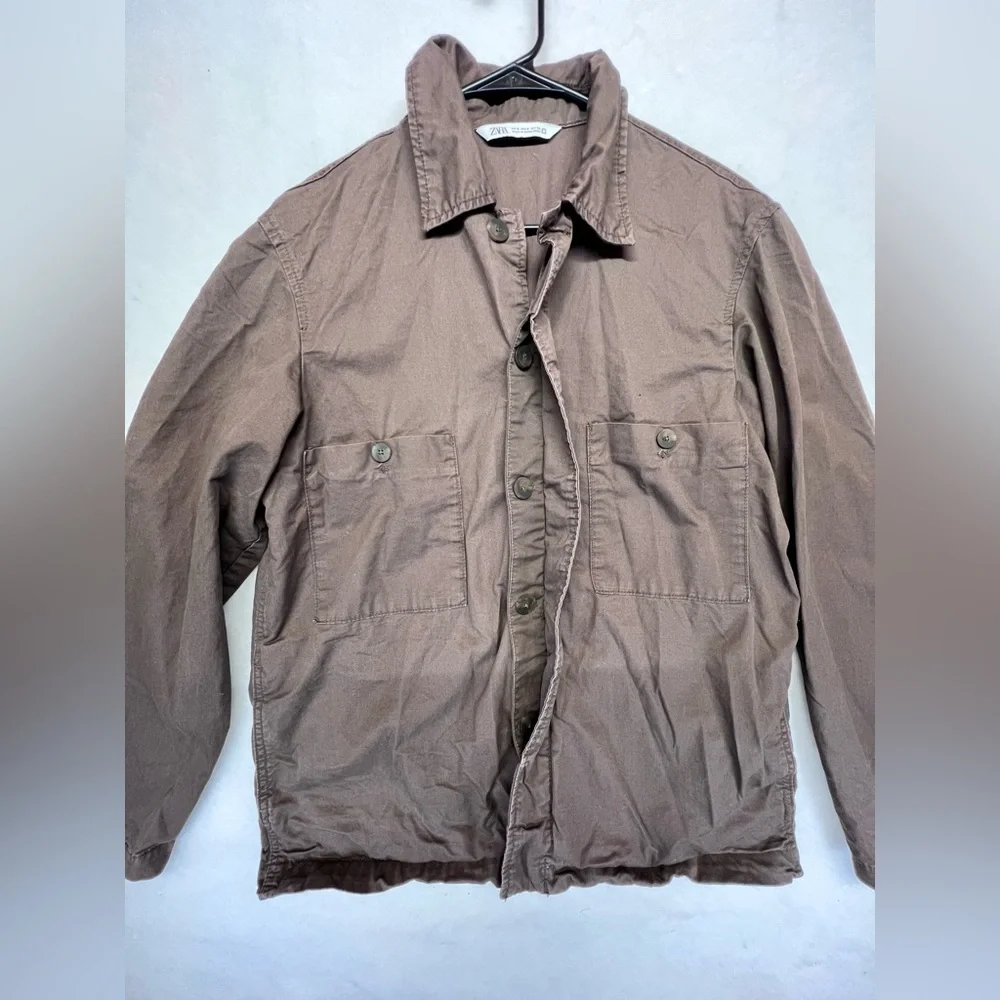 Zara‎ Men’s Twill Utility Coat Brown-Small